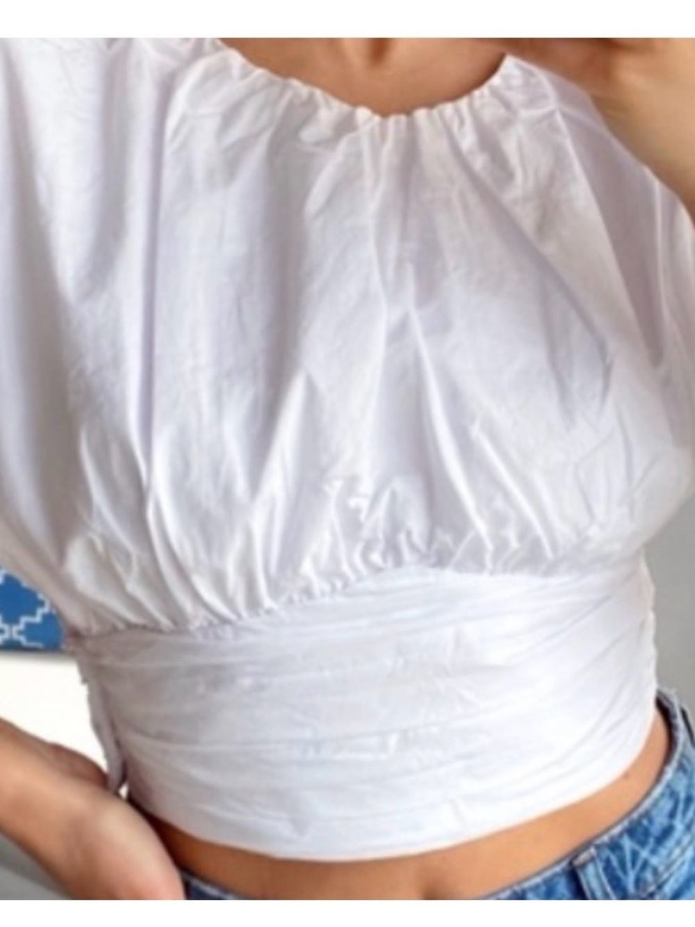 Zara White Smocked Waist Sleeveless Cotton Crop Top Blouse Medium